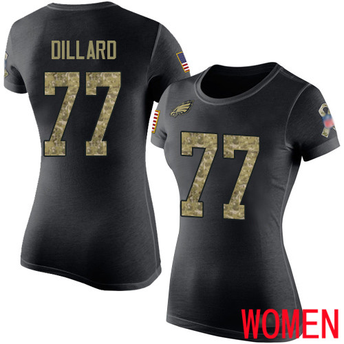 Women Philadelphia Eagles #77 Andre Dillard Black Camo Salute to Service NFL T Shirt->nfl t-shirts->Sports Accessory